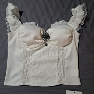 Elegant White Lace Trimmed Blouse